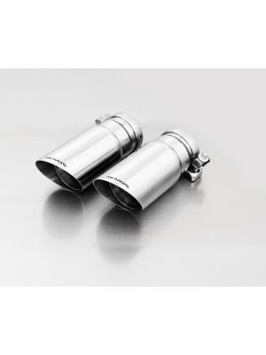 tail pipe set L/R consisting of 4 tail pipes Ø 76 mm angled/angled, straight cut, chromed, with adjustable spherical clamp connection