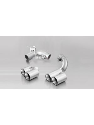 Stainless steel tail pipe set L/R consisting of 4 chromed tail pipes Ø 76 mm straight cut, with integrated valve
