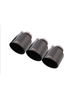 Stainless steel tail pipe set: Ø 102 mm angled, straight cut, Glossy Black, with adjustable spherical clamp connection