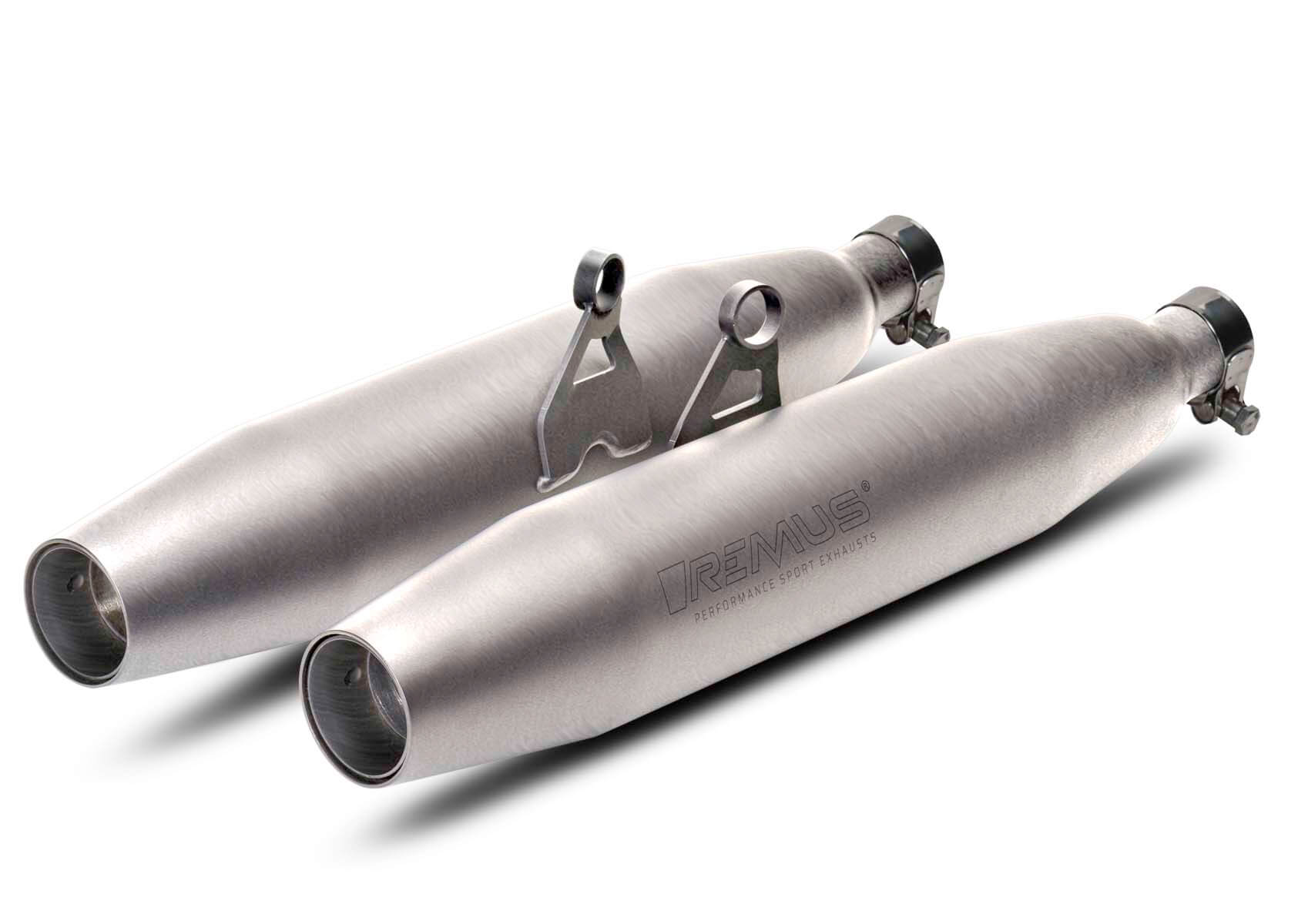 RACING REMUS Slip On Tapered muffler Sport Exhaust Bonneville, left/right Ø  84 mm, with catalytic converter, stainless steel matt, NO (EC-) approval